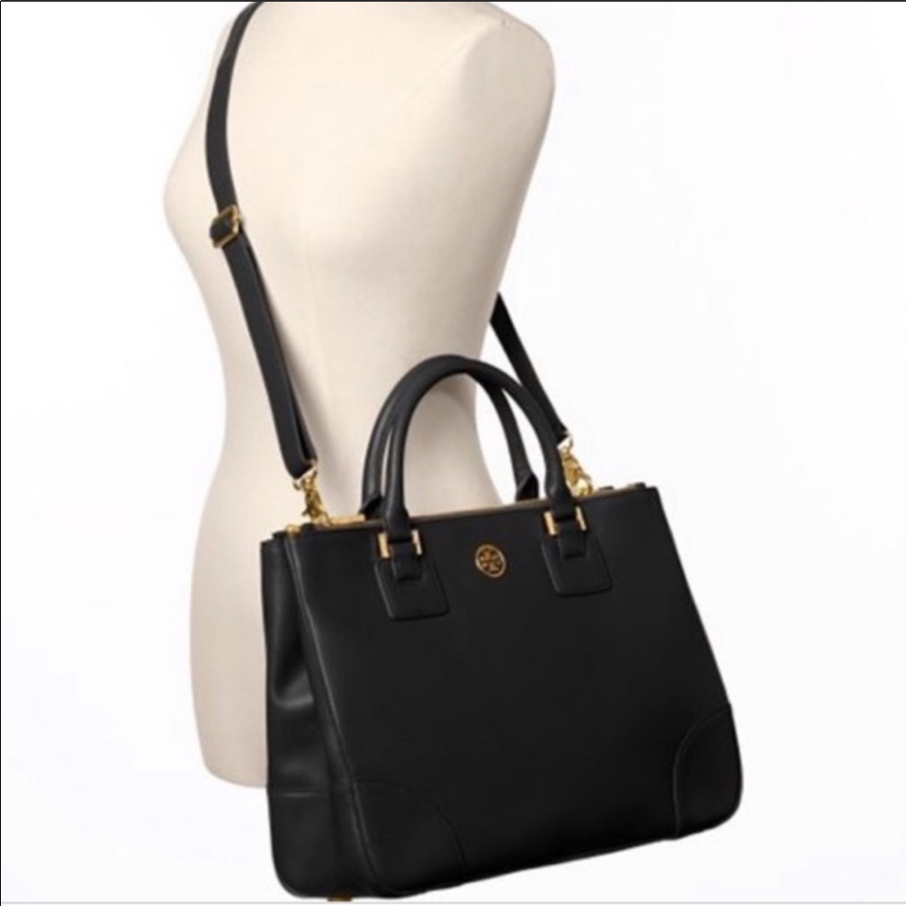 Tory Burch large double zipper Robinson bag